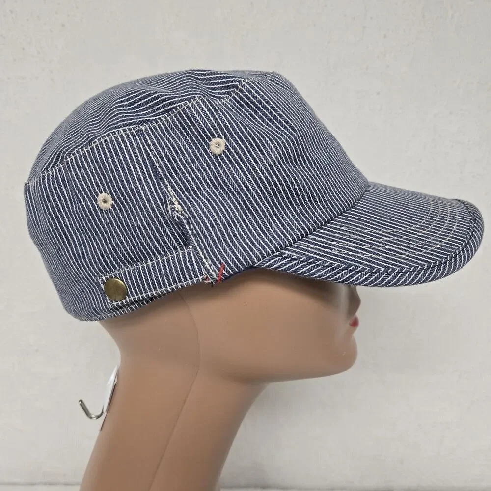 Basiquenti Blue White Striped Train Conductor Hat Lined Double Button TokyoJapan